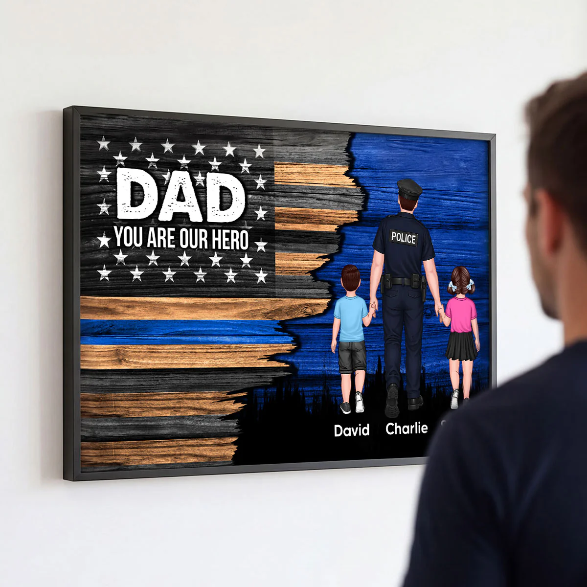 Police Sheriff Deputy Half Thin Blue Line Flag Dad Grandpa - Personalized Poster - Father's Day Gift For Dad, Grandpa - Image 7