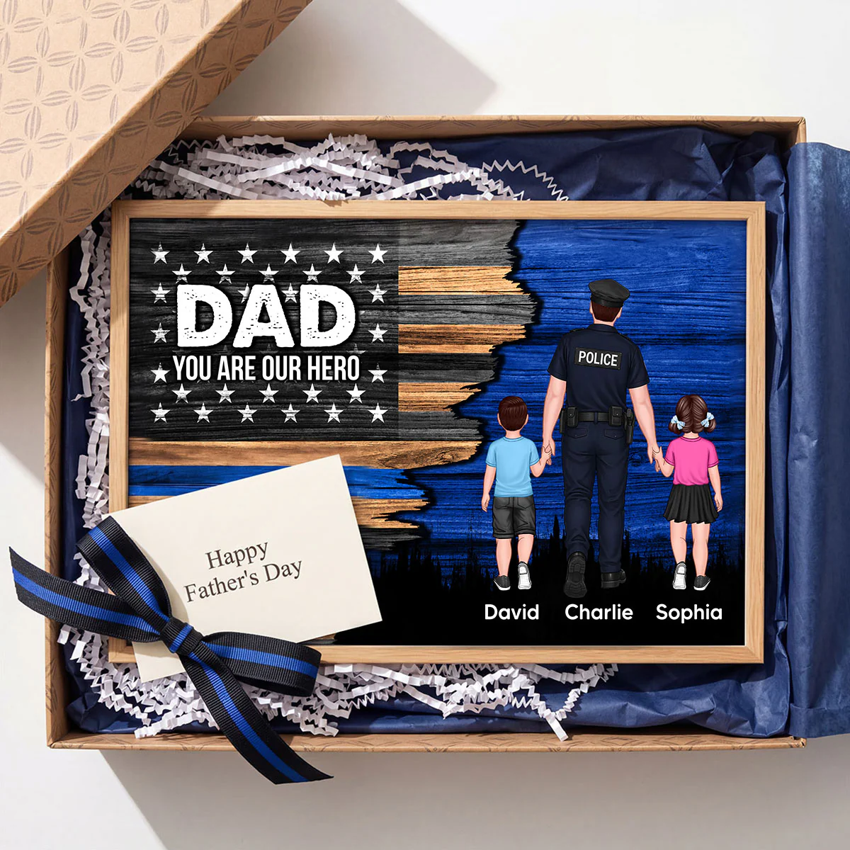 Police Sheriff Deputy Half Thin Blue Line Flag Dad Grandpa - Personalized Poster - Father's Day Gift For Dad, Grandpa - Image 9