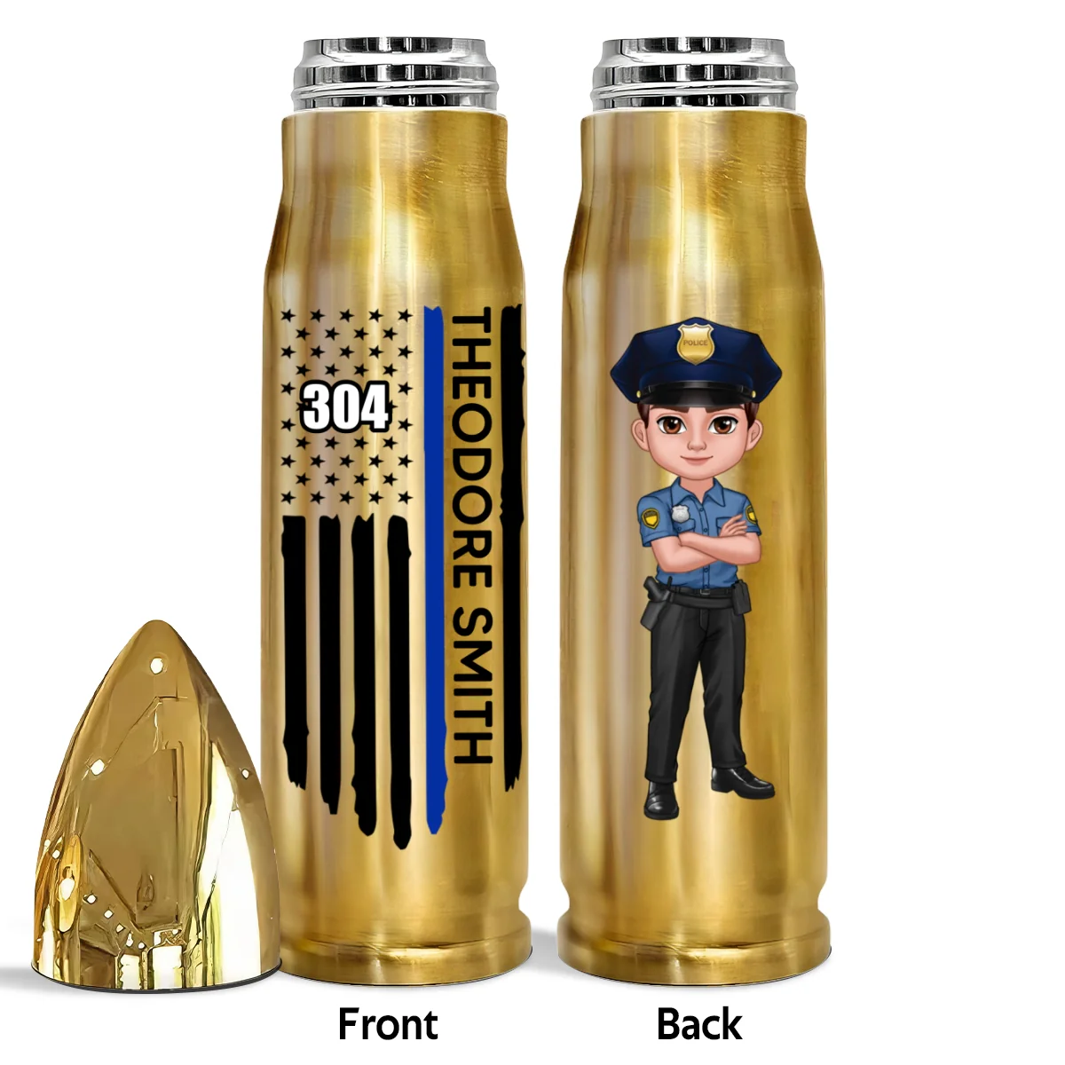 Police Thin Blue Line Personalized Bullet Tumbler, Appreciation Gift, Christmas Gift - Image 12