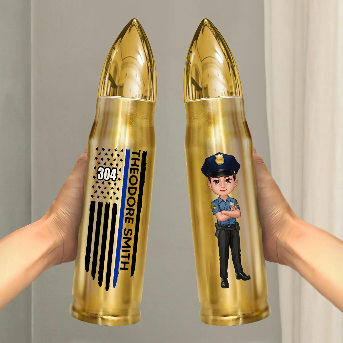 Police Thin Blue Line Personalized Bullet Tumbler, Appreciation Gift, Christmas Gift - Image 3