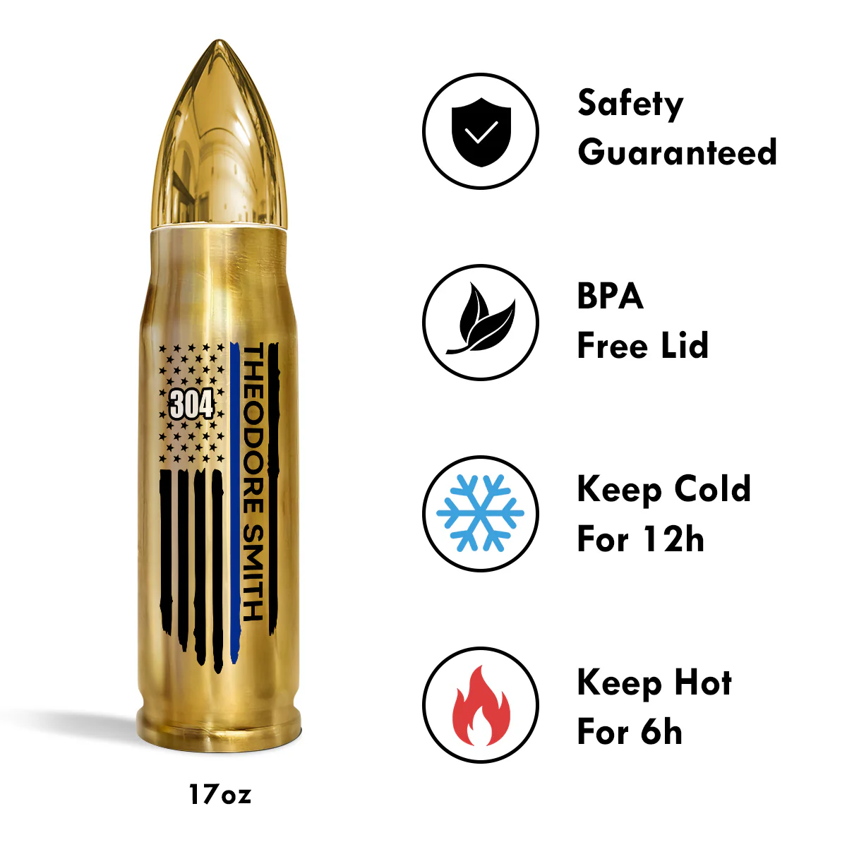 Police Thin Blue Line Personalized Bullet Tumbler, Appreciation Gift, Christmas Gift - Image 5