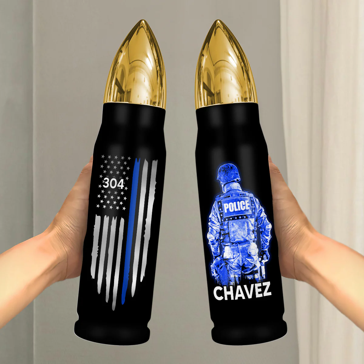Police Thin Blue Line Personalized Bullet Tumbler, Appreciation Gift, Christmas Gift For Police Department, Police Officers - Image 5