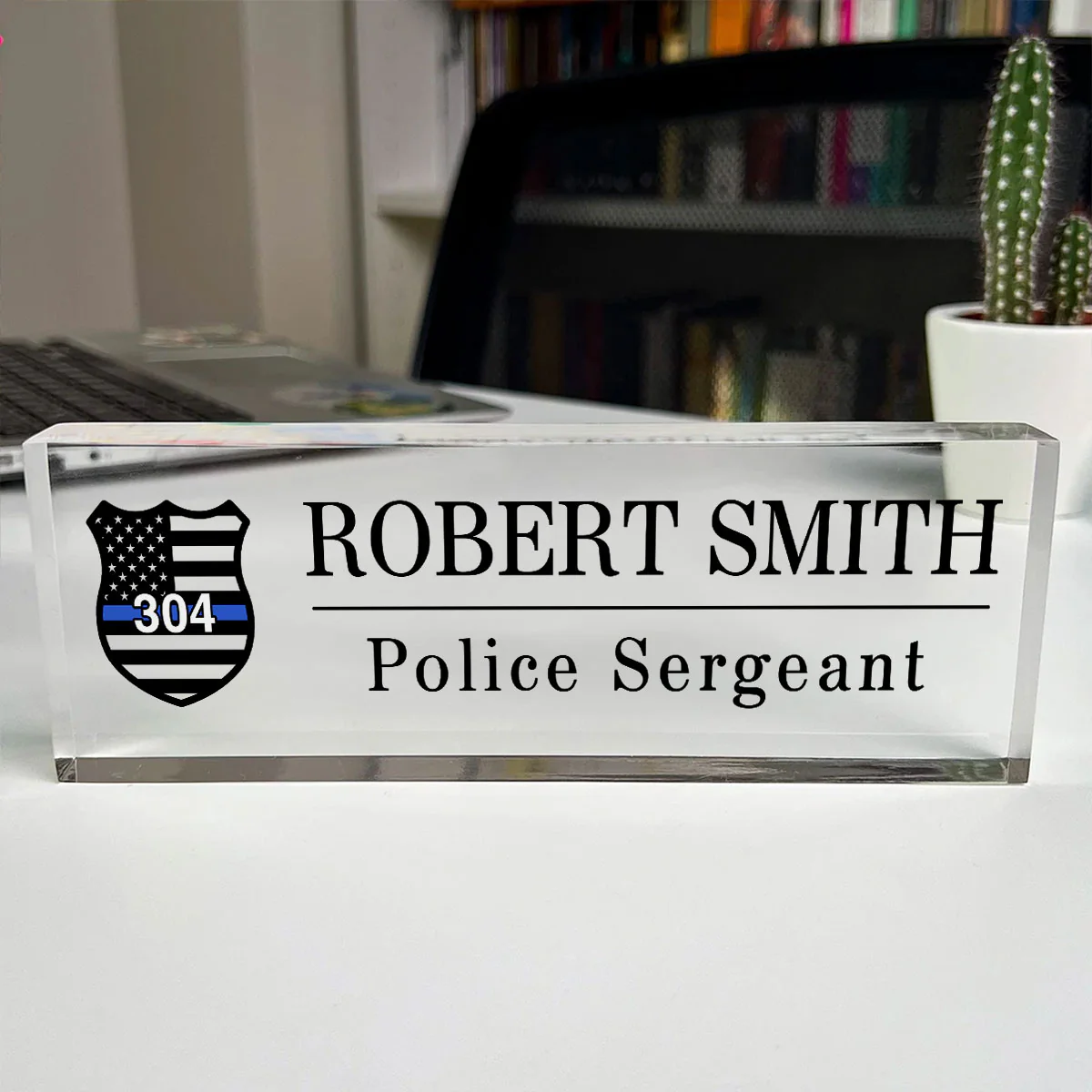Police Thin Blue Line Personalized Personalized Acrylic Desk Name Plate, Office Decor, Appreciation Gift - Image 3