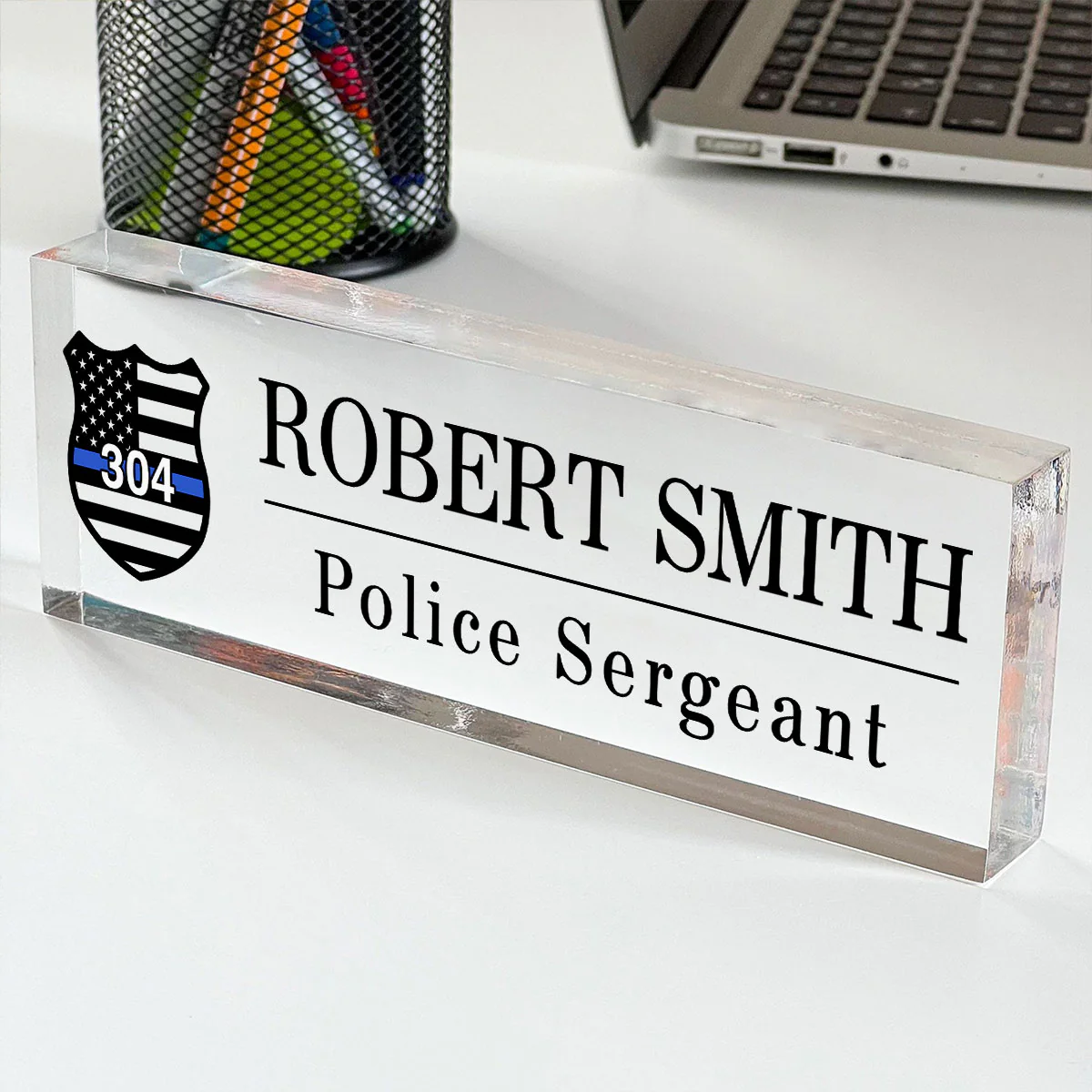 Police Thin Blue Line Personalized Personalized Acrylic Desk Name Plate, Office Decor, Appreciation Gift - Image 4