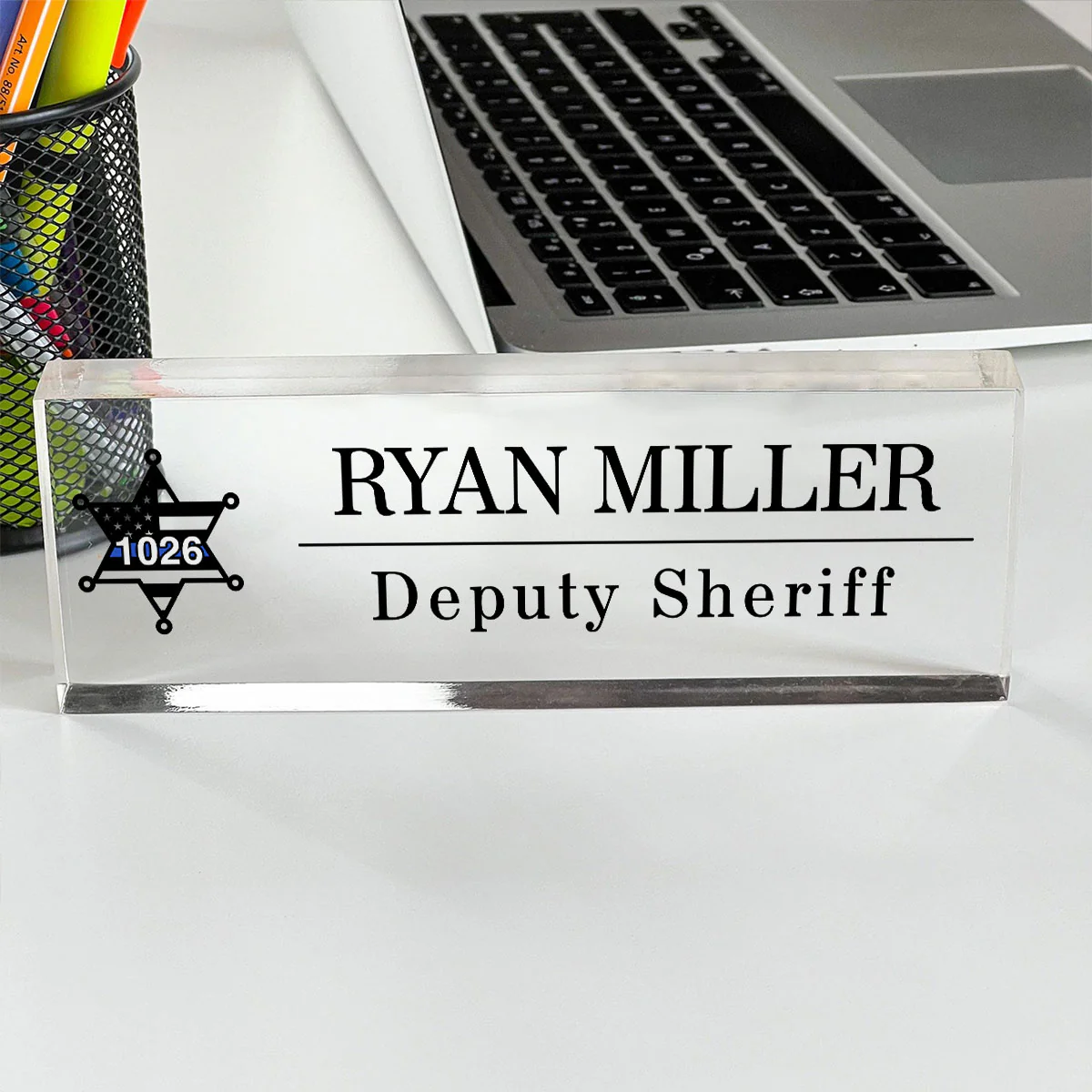 Police Thin Blue Line Personalized Personalized Acrylic Desk Name Plate, Office Decor, Appreciation Gift - Image 5