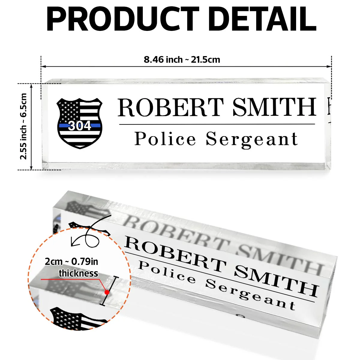 Police Thin Blue Line Personalized Personalized Acrylic Desk Name Plate, Office Decor, Appreciation Gift - Image 7