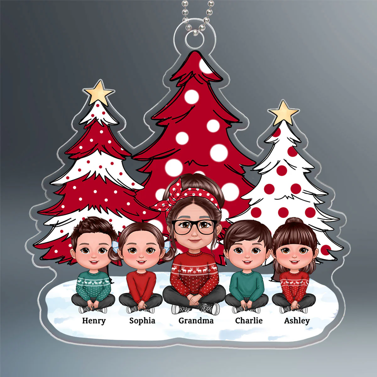 Polka Dot Christmas Tree Grandma Grandkids Personalized Acrylic Ornament - Image 2