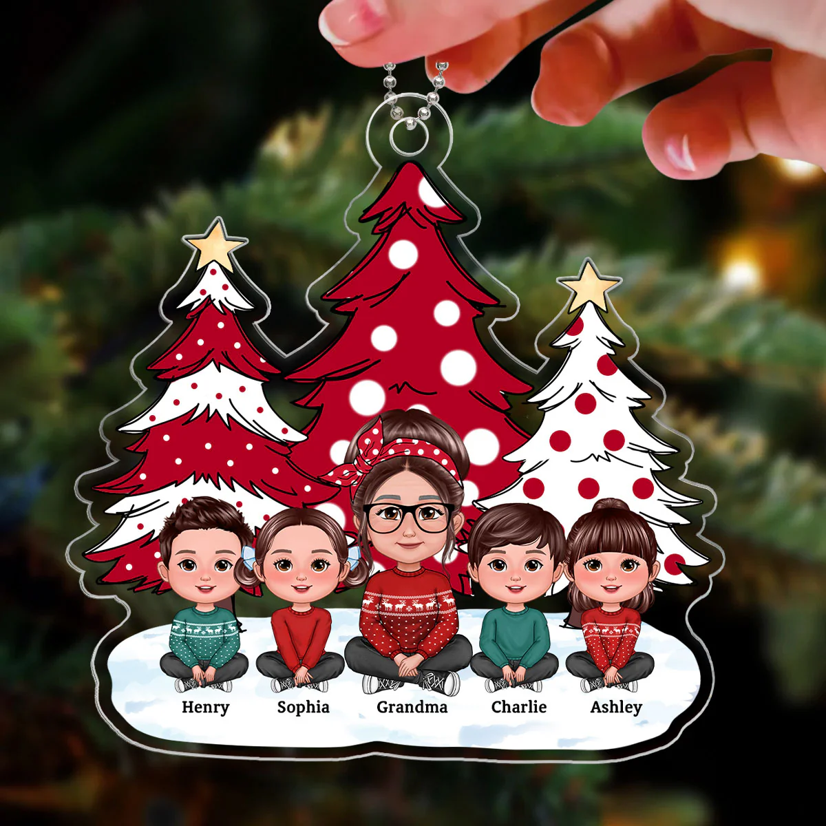 Polka Dot Christmas Tree Grandma Grandkids Personalized Acrylic Ornament - Image 3