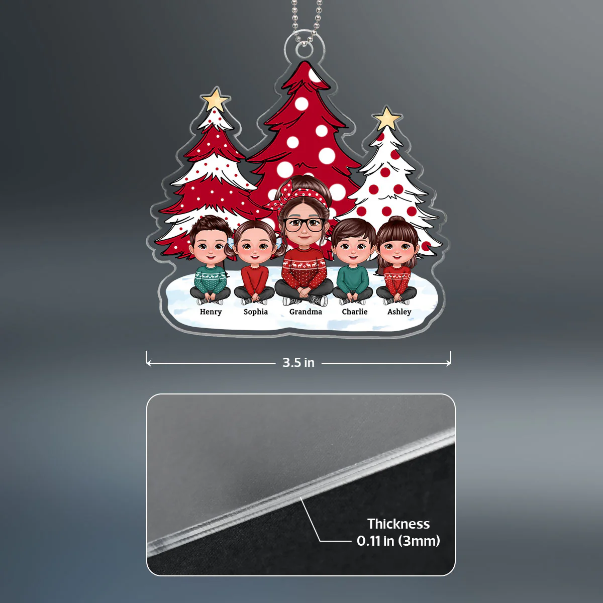 Polka Dot Christmas Tree Grandma Grandkids Personalized Acrylic Ornament - Image 4