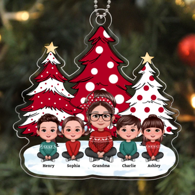 Polka Dot Christmas Tree Grandma Grandkids Personalized Acrylic Ornament - Image 5