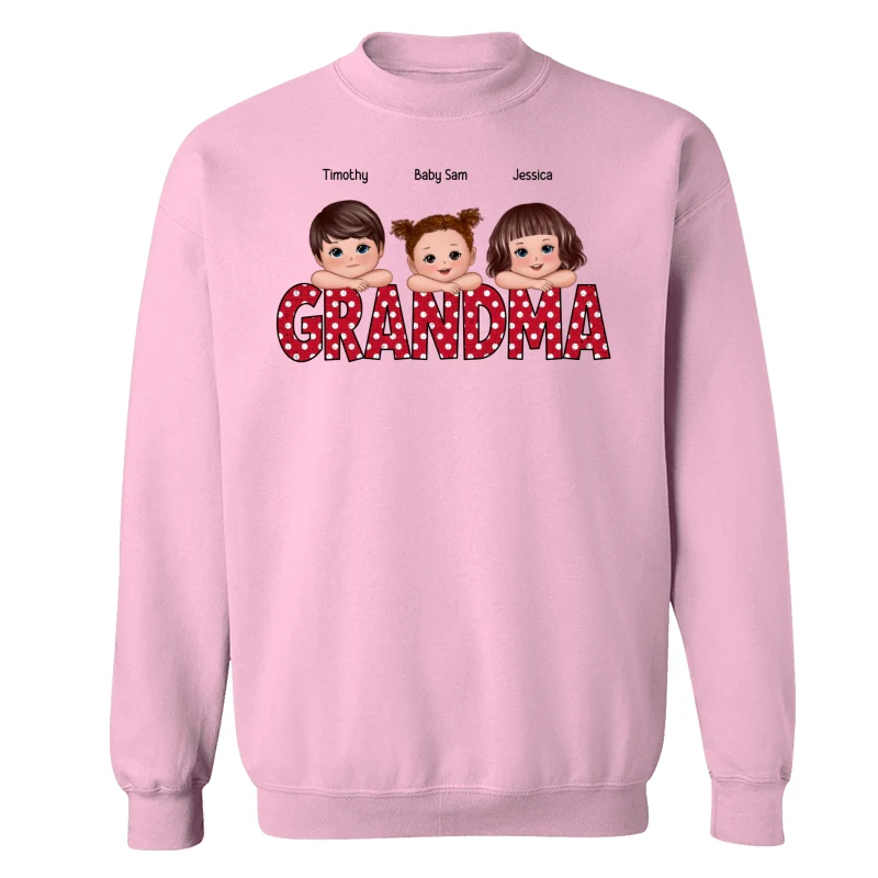 Polka Dot Grandma Cute Grandkids Laying Head On Arms Personalized Shirt - Image 19