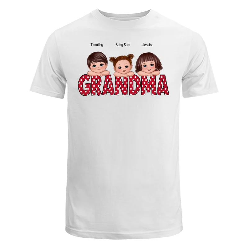 Polka Dot Grandma Cute Grandkids Laying Head On Arms Personalized Shirt - Image 5