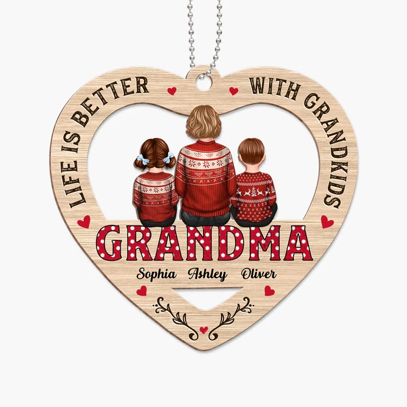 Polka Dot Grandma Grandkids Personalized Wooden Ornament