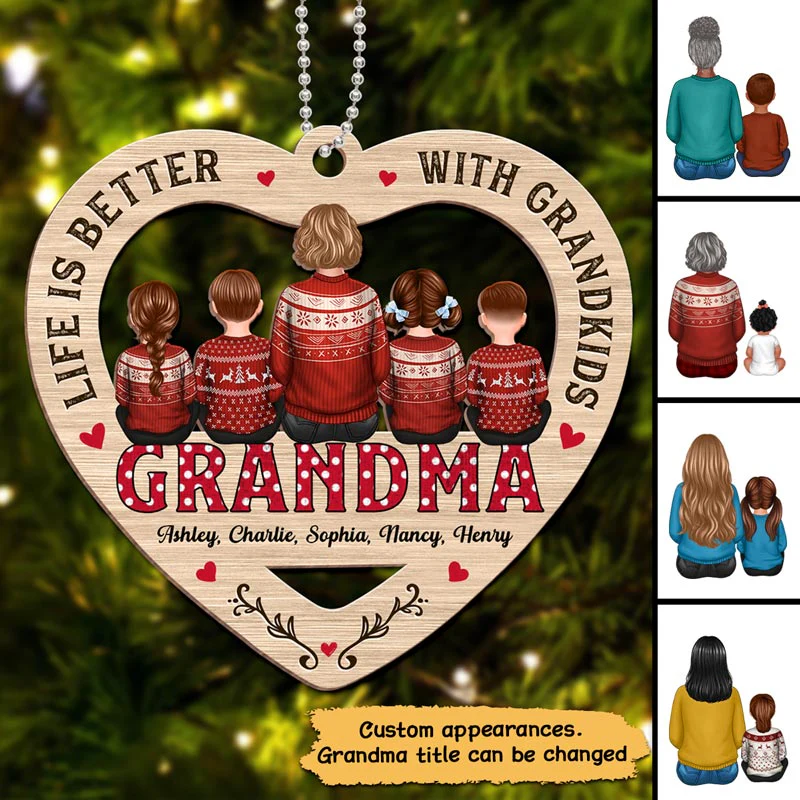 Polka Dot Grandma Grandkids Personalized Wooden Ornament - Image 2