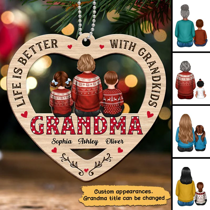 Polka Dot Grandma Grandkids Personalized Wooden Ornament - Image 3