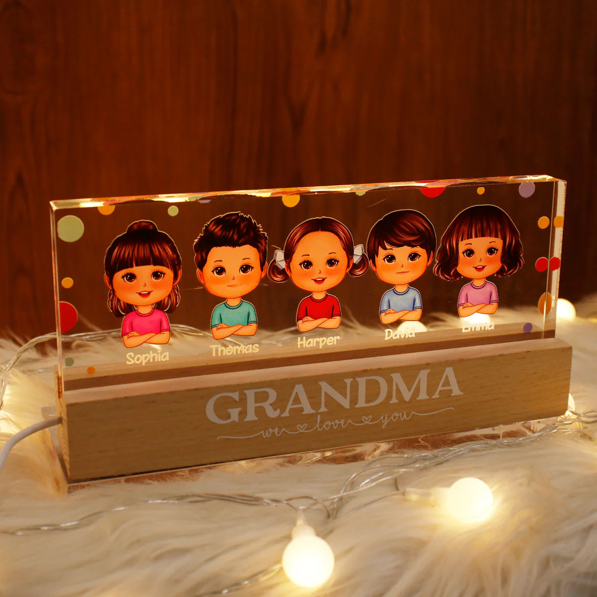 Polka Dot Grandma Mom We Love You Personalized LED Night Light - Image 3