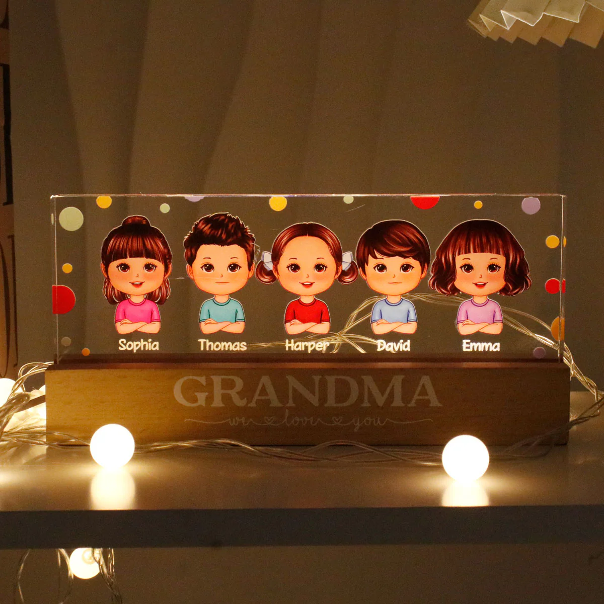 Polka Dot Grandma Mom We Love You Personalized LED Night Light - Image 4