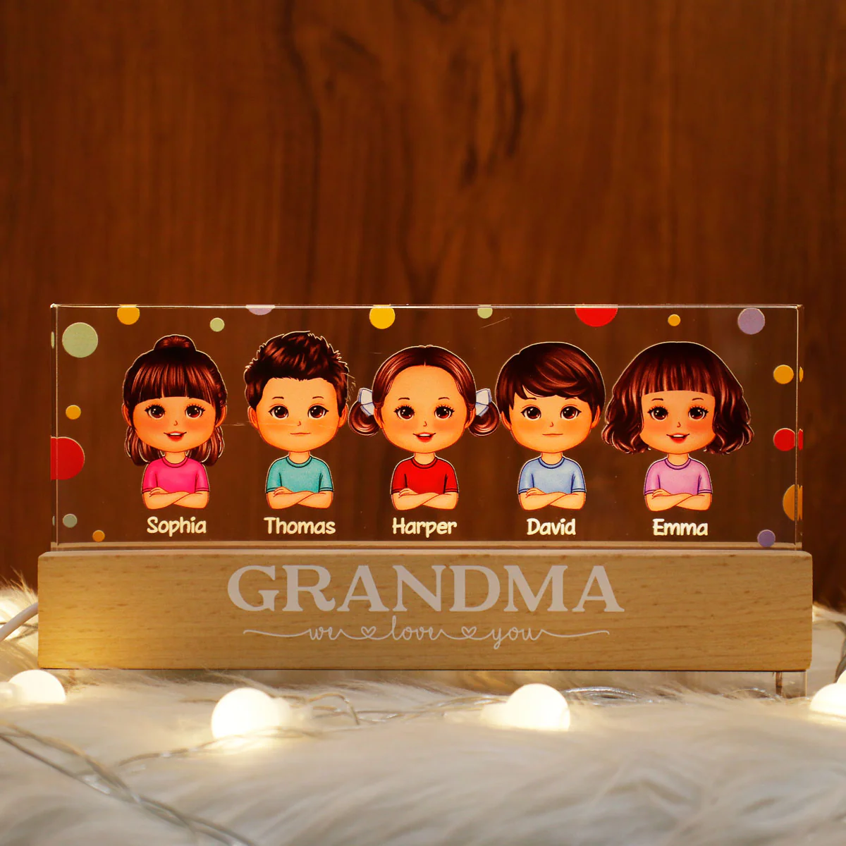 Polka Dot Grandma Mom We Love You Personalized LED Night Light - Image 5