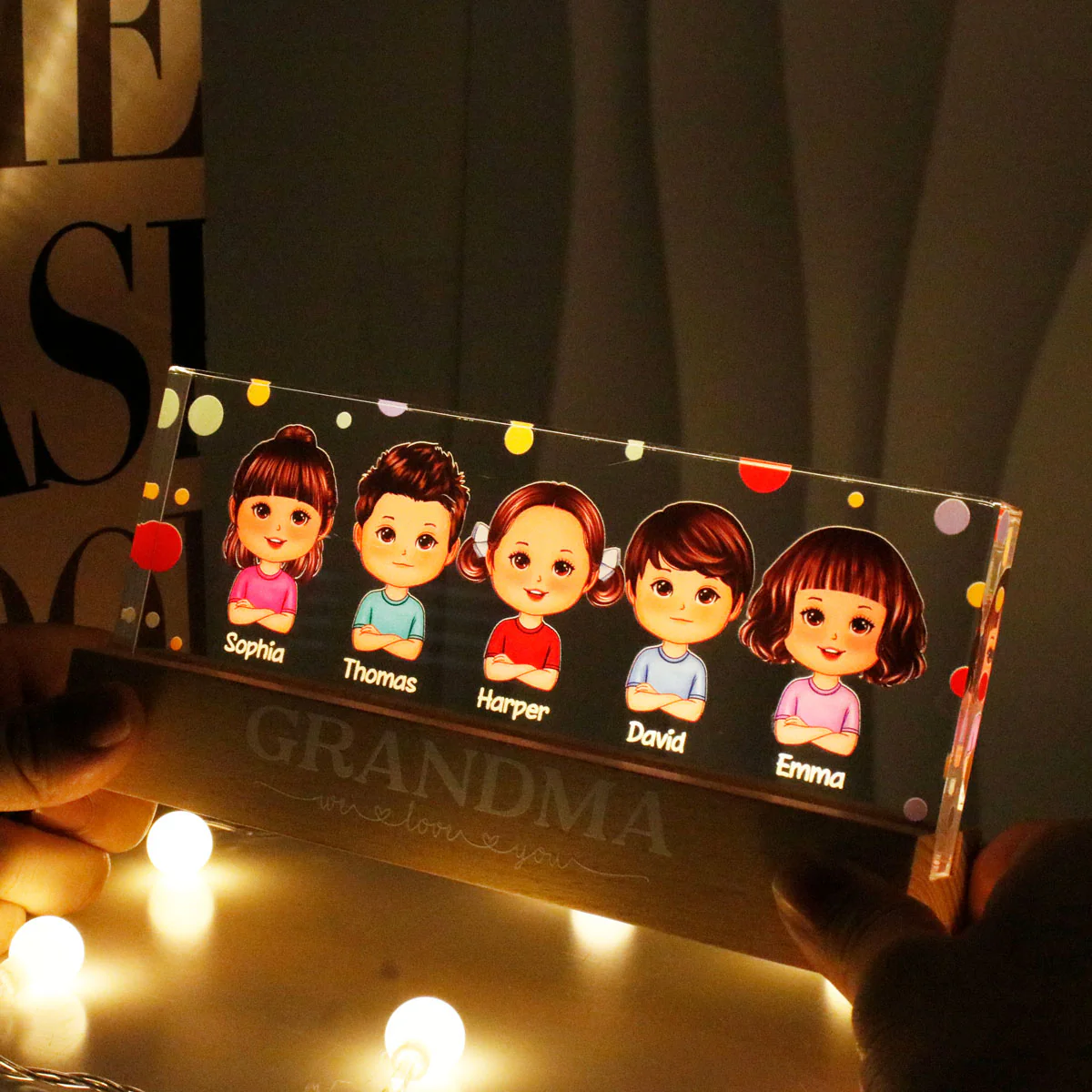 Polka Dot Grandma Mom We Love You Personalized LED Night Light - Image 6
