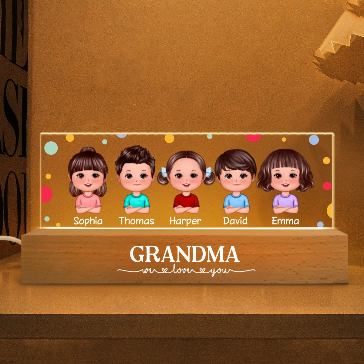Polka Dot Grandma Mom We Love You Personalized LED Night Light - Image 8