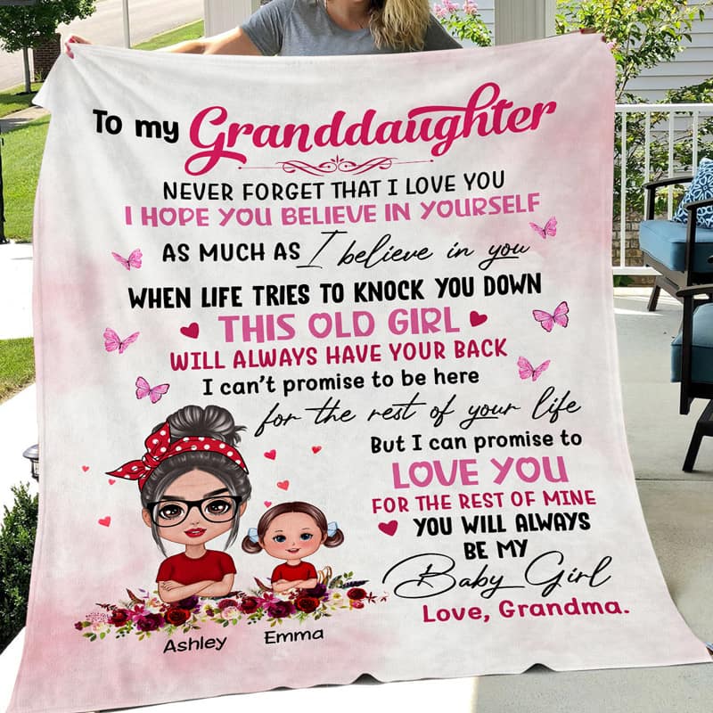Polka Dot Grandma To My Granddaughter Grandson Personalized Fleece Blanket - Image 2