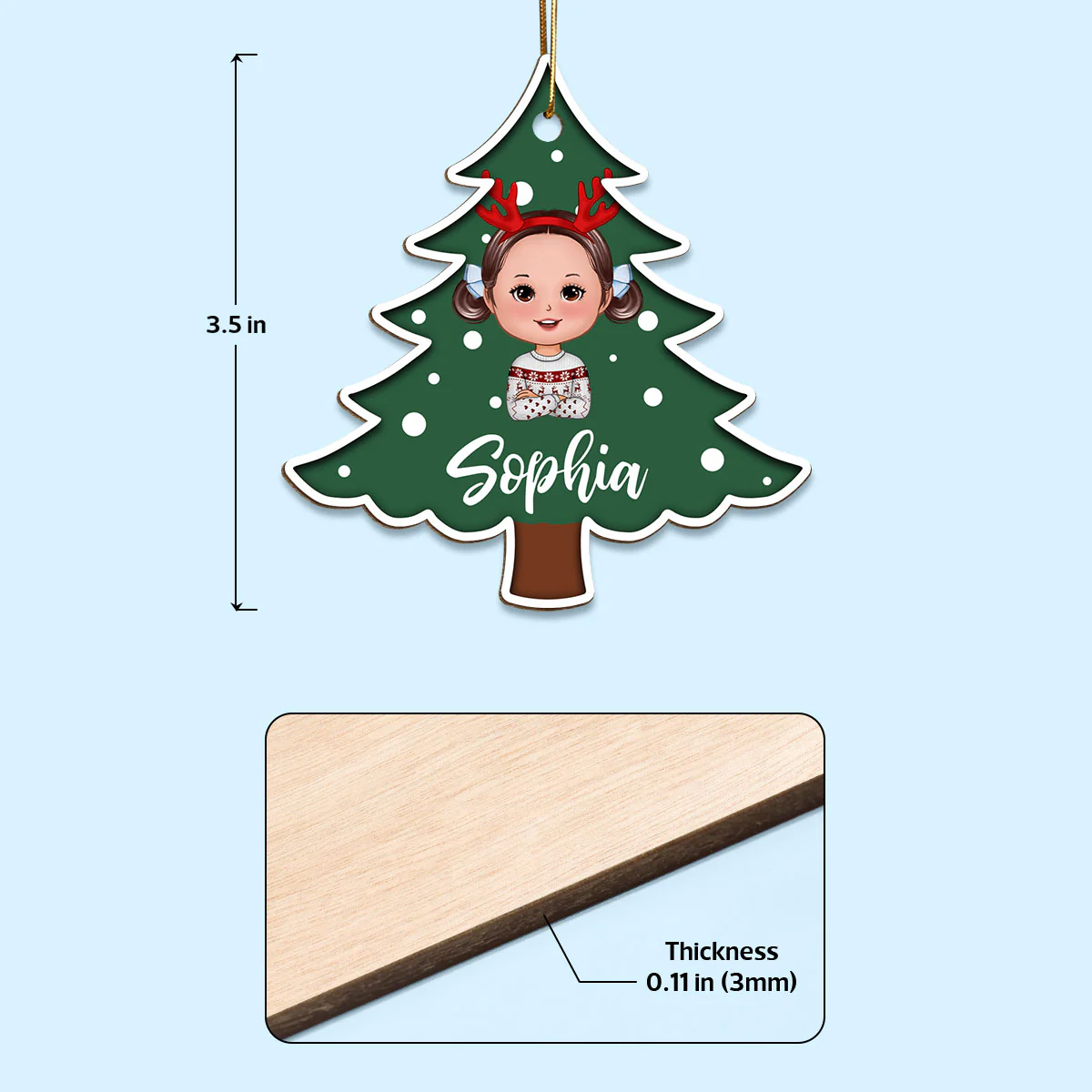Polka Dot Pattern Christmas Tree Custom Character Family Member Gift For Kids Adult Personalized Wooden Ornament - Image 4