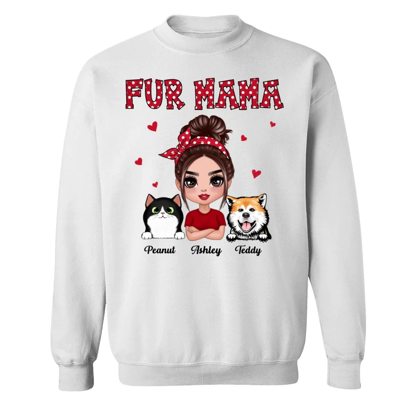 Polka Dot Pattern Dog Cat Mom Fur Mama Personalized Shirt - Image 17