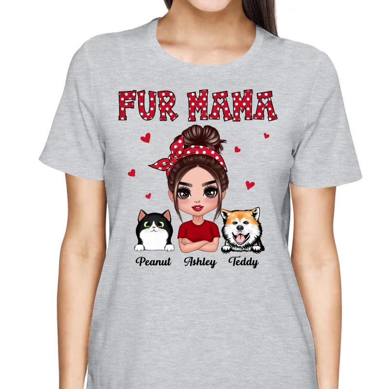 Polka Dot Pattern Dog Cat Mom Fur Mama Personalized Shirt - Image 2