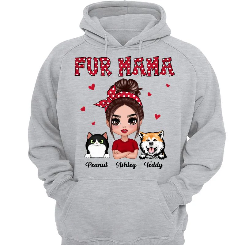 Polka Dot Pattern Dog Cat Mom Fur Mama Personalized Shirt - Image 3