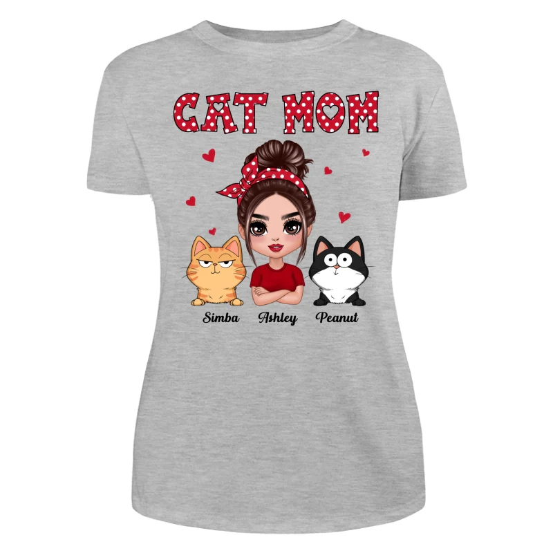 Polka Dot Pattern Doll Cat Mom Funny Cat Expressions Personalized Shirt - Image 10