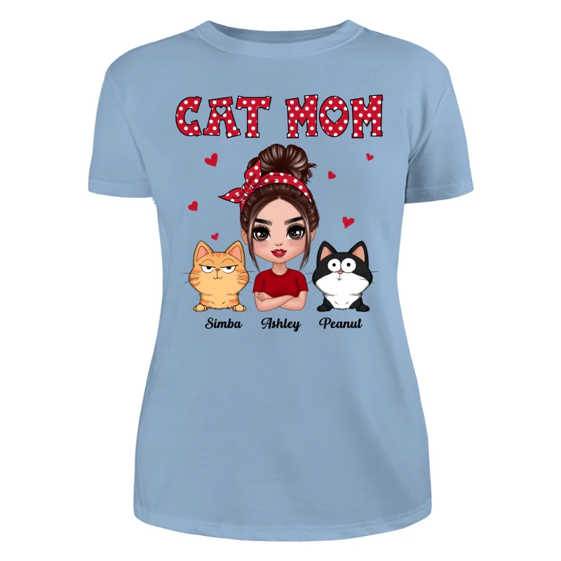 Polka Dot Pattern Doll Cat Mom Funny Cat Expressions Personalized Shirt - Image 12