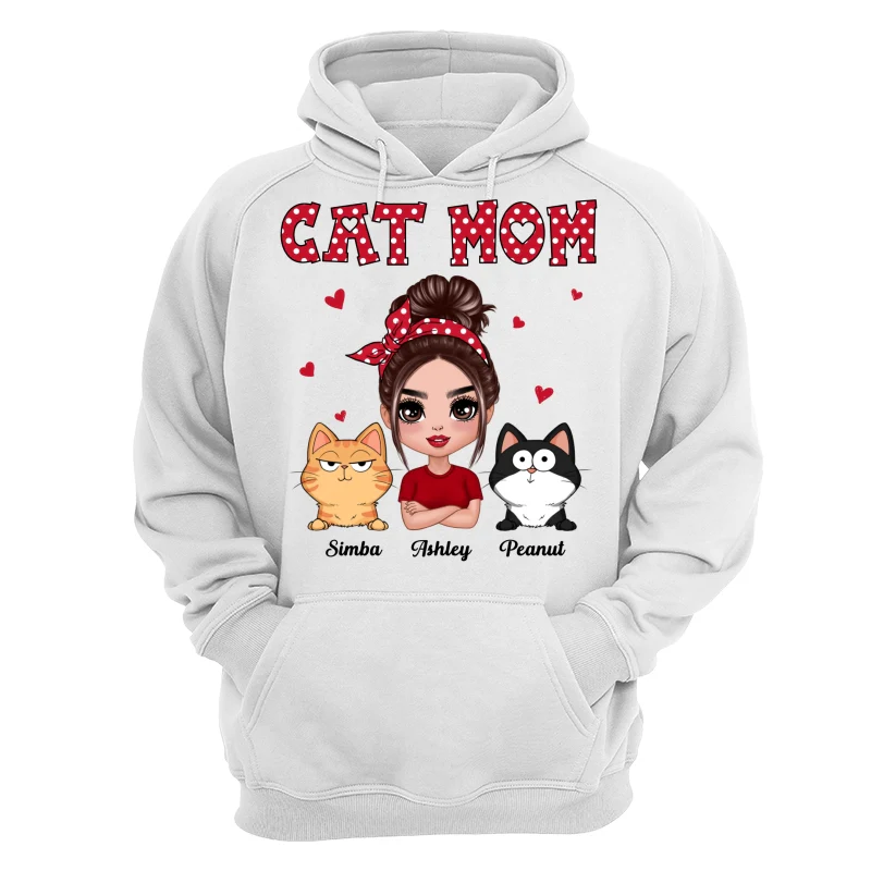 Polka Dot Pattern Doll Cat Mom Funny Cat Expressions Personalized Shirt - Image 13