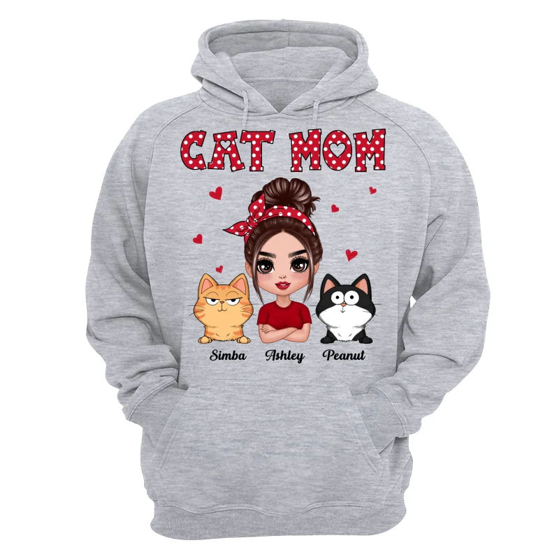 Polka Dot Pattern Doll Cat Mom Funny Cat Expressions Personalized Shirt - Image 14