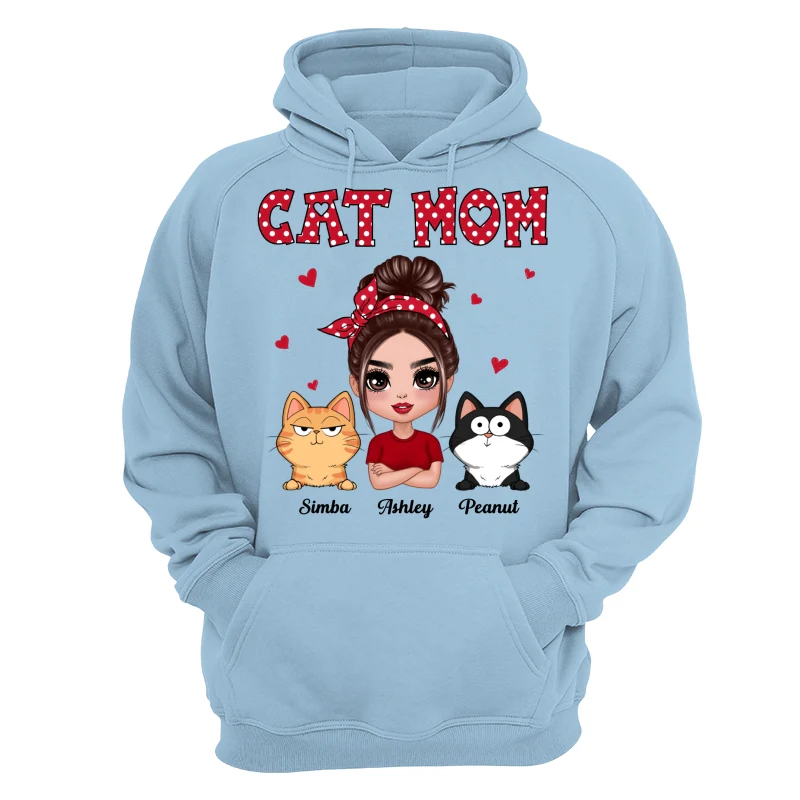 Polka Dot Pattern Doll Cat Mom Funny Cat Expressions Personalized Shirt - Image 16