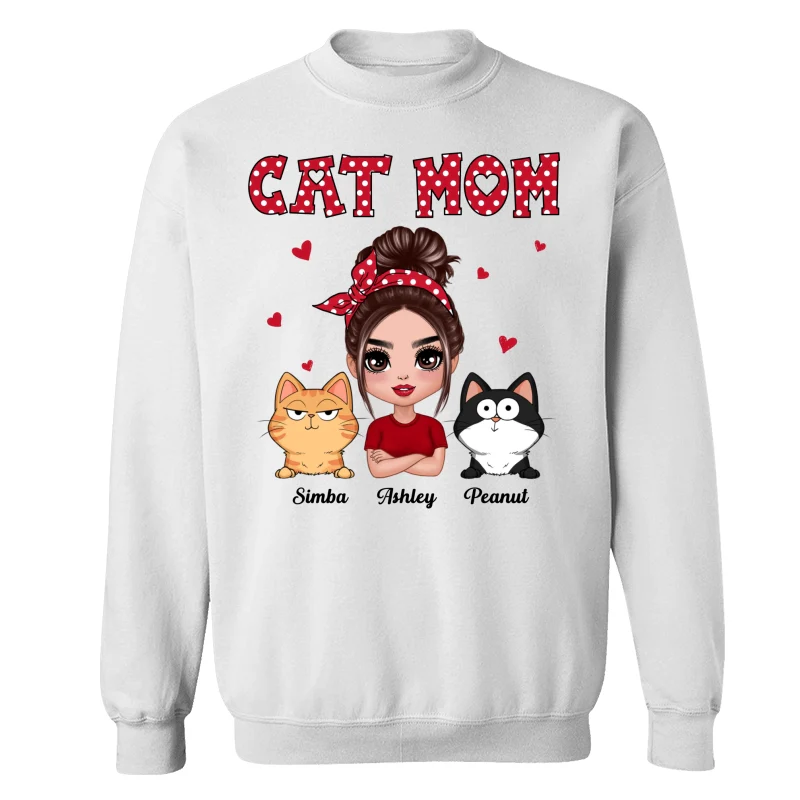 Polka Dot Pattern Doll Cat Mom Funny Cat Expressions Personalized Shirt - Image 17