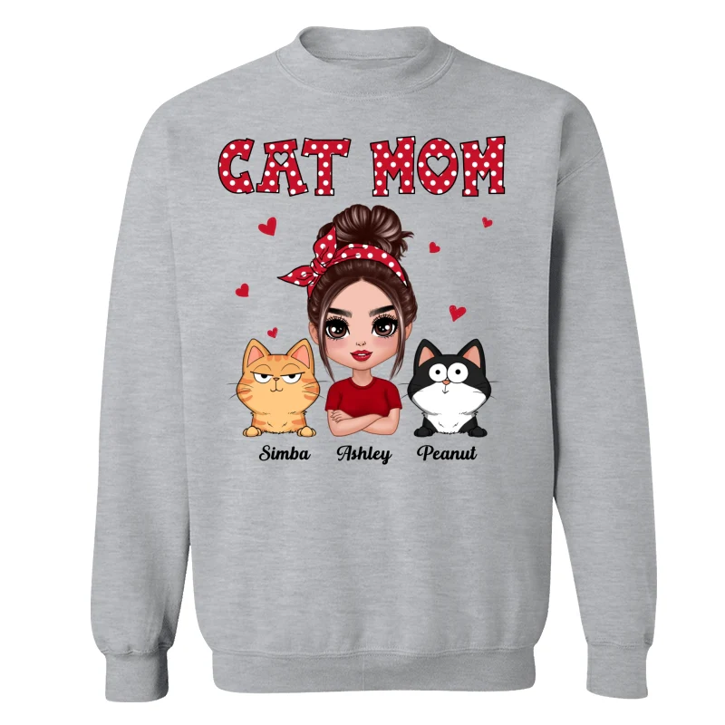 Polka Dot Pattern Doll Cat Mom Funny Cat Expressions Personalized Shirt - Image 18