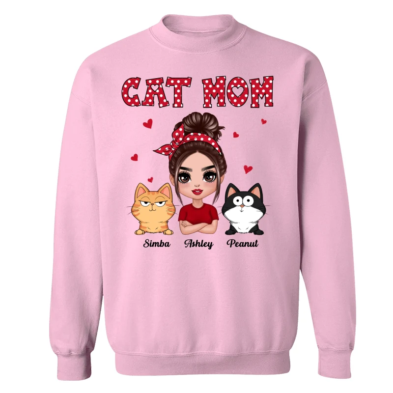 Polka Dot Pattern Doll Cat Mom Funny Cat Expressions Personalized Shirt - Image 19