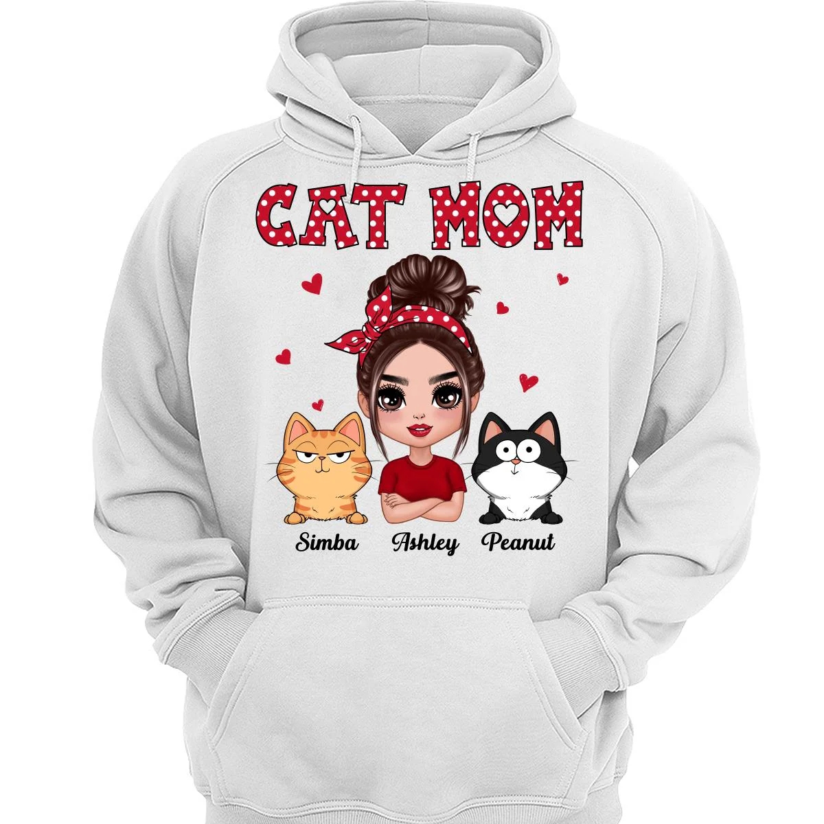 Polka Dot Pattern Doll Cat Mom Funny Cat Expressions Personalized Shirt - Image 3