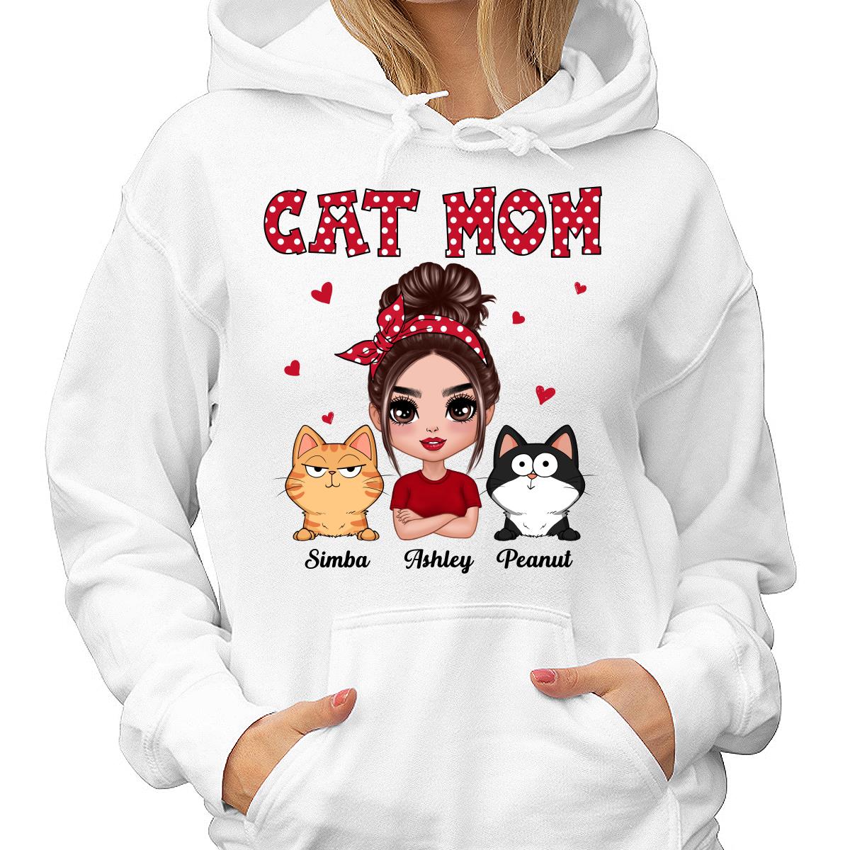 Polka Dot Pattern Doll Cat Mom Funny Cat Expressions Personalized Shirt - Image 4