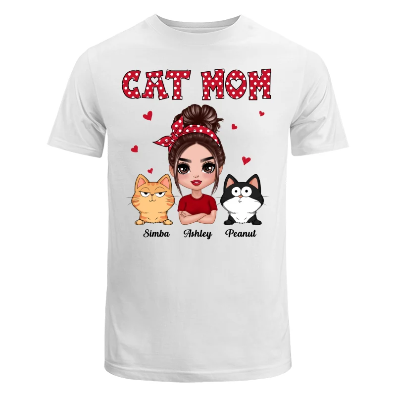 Polka Dot Pattern Doll Cat Mom Funny Cat Expressions Personalized Shirt - Image 5