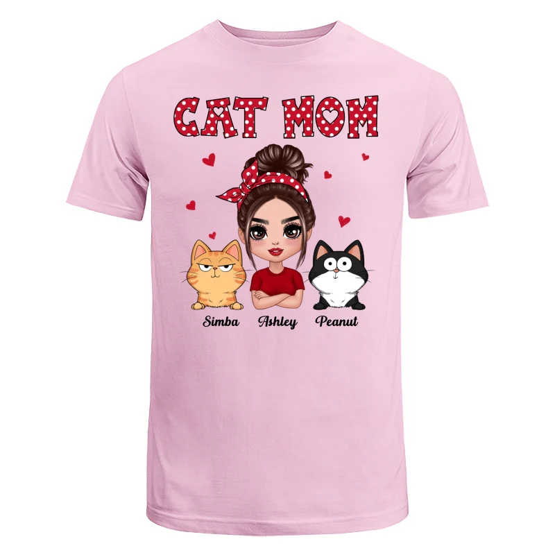Polka Dot Pattern Doll Cat Mom Funny Cat Expressions Personalized Shirt - Image 7