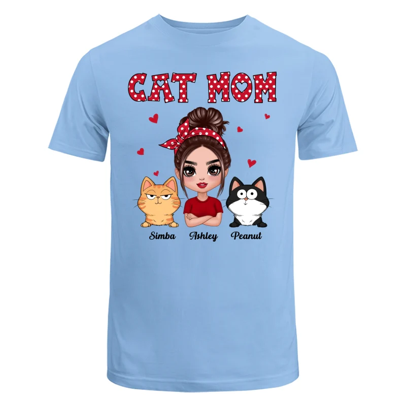 Polka Dot Pattern Doll Cat Mom Funny Cat Expressions Personalized Shirt - Image 8