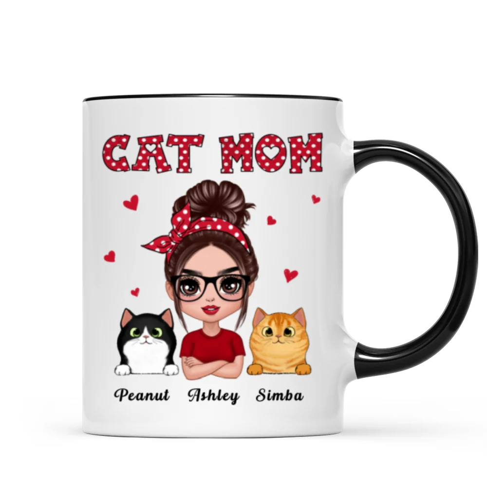 Polka Dot Pattern Doll Cat Mom Personalized Mug - Image 2