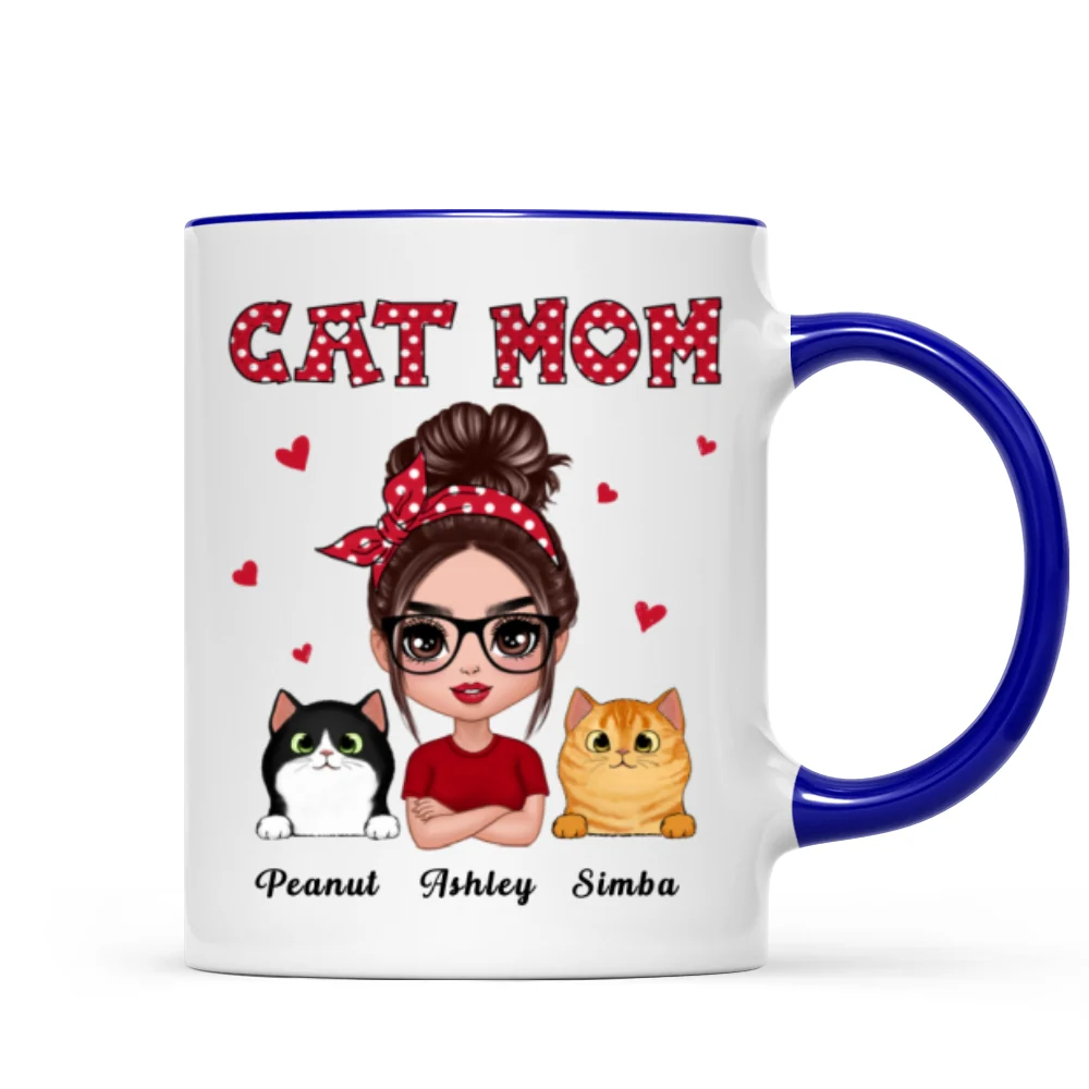 Polka Dot Pattern Doll Cat Mom Personalized Mug - Image 3