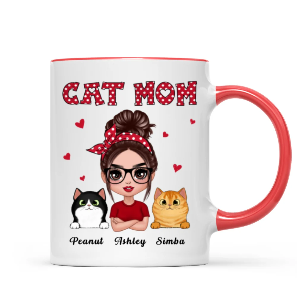Polka Dot Pattern Doll Cat Mom Personalized Mug - Image 4