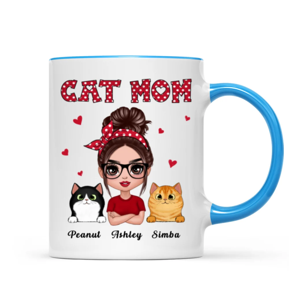 Polka Dot Pattern Doll Cat Mom Personalized Mug - Image 5