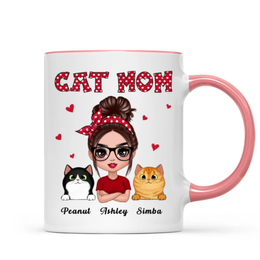 Polka Dot Pattern Doll Cat Mom Personalized Mug - Image 6