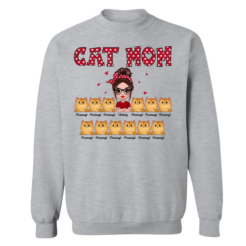 Polka Dot Pattern Doll Cat Mom Personalized Shirt - Image 13