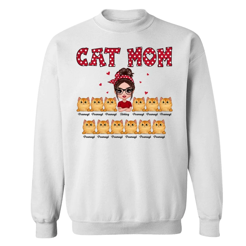 Polka Dot Pattern Doll Cat Mom Personalized Shirt - Image 14
