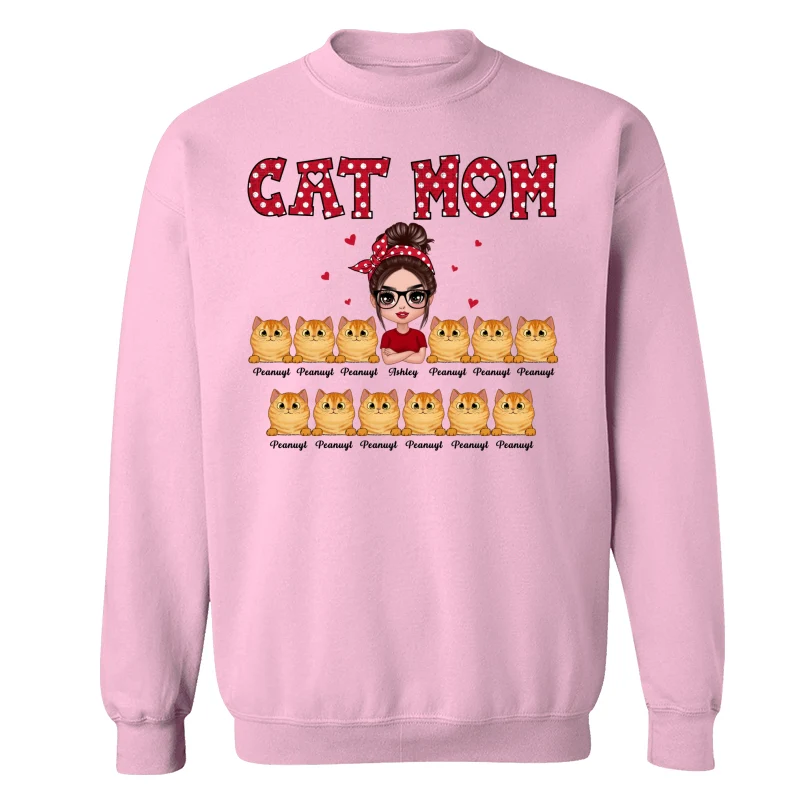 Polka Dot Pattern Doll Cat Mom Personalized Shirt - Image 15